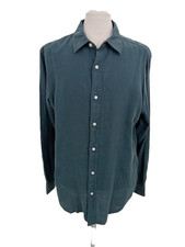 M&S Men's Shirt Teal (Bluey Green) Pure Linen Button Up Long Sleeves Collar New