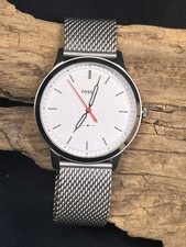 Fossil The Minimalist FS5359 Men Slim White Dial Mesh Strap STAINLESS STEEL