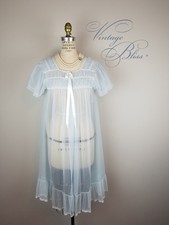 Vintage 1950's Baby Blue Lace Trimmed Sheer Peignoir by Miss Elaine Ladies S/M