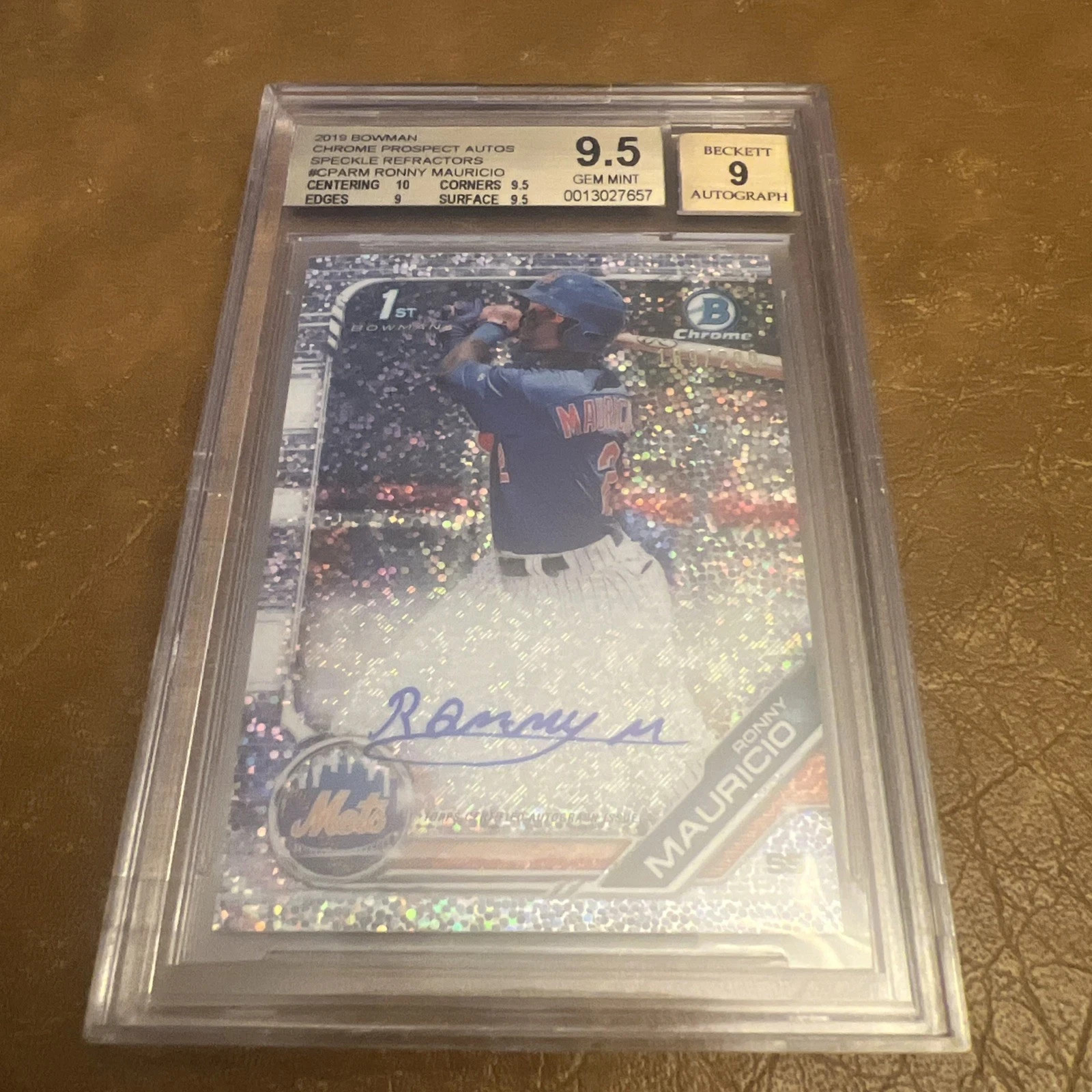 2019 Bowman Chrome 1st Ronny Mauricio Speckle Refractor Auto RC/299 BGS 9.5