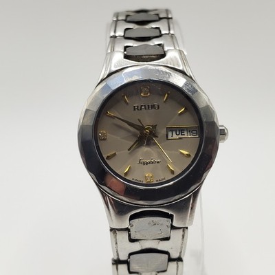 Rado Sapphire Crystal Prisim Watch Women Silver Tone Day/Date Dial  New Battery