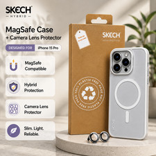 SKECH (iPhone 15 PRO) MagSafe Case + Back Camera Lens Protector, Kickstand Cover