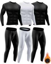 Didaey 3 Set Winter Thermal Underwear for Men Cold Weather Fleece Lined Top B...