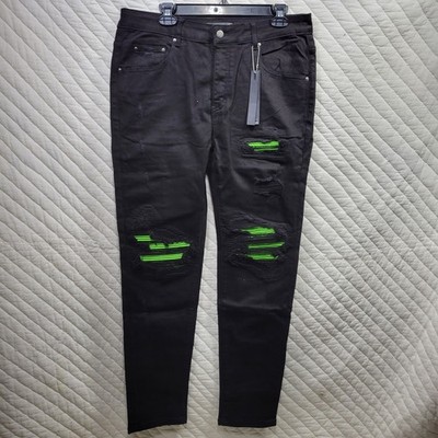 NEW AMIRI Black Distressed Slim Skinny Denim Jeans Size 36 Green Accent