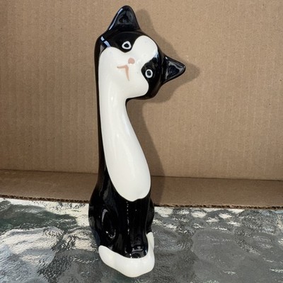 Vintage Tuxedo Cat Figurine Sculpture Sleek Shiny MCM Retro 6 Inches