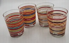 Fiestaware Glass Tumblers SET 4 Low Ball Cocktail/Juice Blue Striped