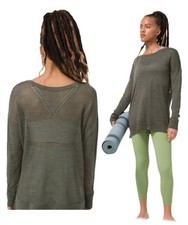 Lululemon Linen Blend Semi Sheer Sweater Sage Green Medium M $128 Yoga Athletic