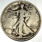 1937 S Walking Liberty Silver Half Dollar- VF Condition - FREE SHIPPING - 1955