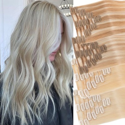 Clip In Human Hair Extensions Real Russian Remy Hair 8 Pieces 18 Clips Full Head