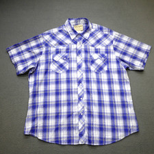 Wrangler Pearl Snap Western Shirt Men's Size XL Short Sleeve Sawtooth Blue Plaid