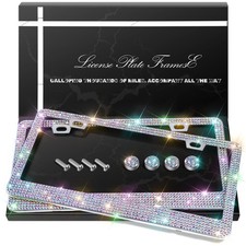 QUANQIUFEI 2 Pack Bling License Plate Frames, Sparkly Rhinestone Diamond Car