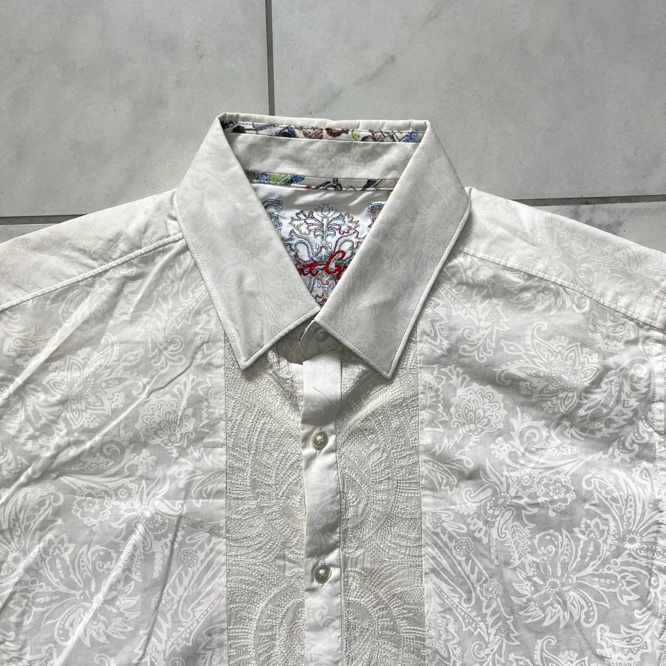 Robert Graham Shirt Mens XL White Paisley Embroidered Jacquard Classic Fit - Image 2 of 4