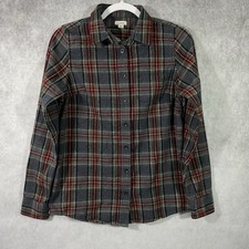 L.L. Bean Scotch Plaid Flannel Shirt Womens XS Gray Button-Front Long Sleeves.