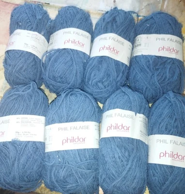 Lot 8 Pelotes PHIL FALAISE PHILDAR Bleu Neuves 80% Coton et 20 % Polyamide - Photo 1/3