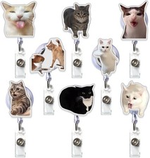 8 Pcs Cat Meme Badge Reel Cute Badge Reels Retractable Funny Clip Badge Holder