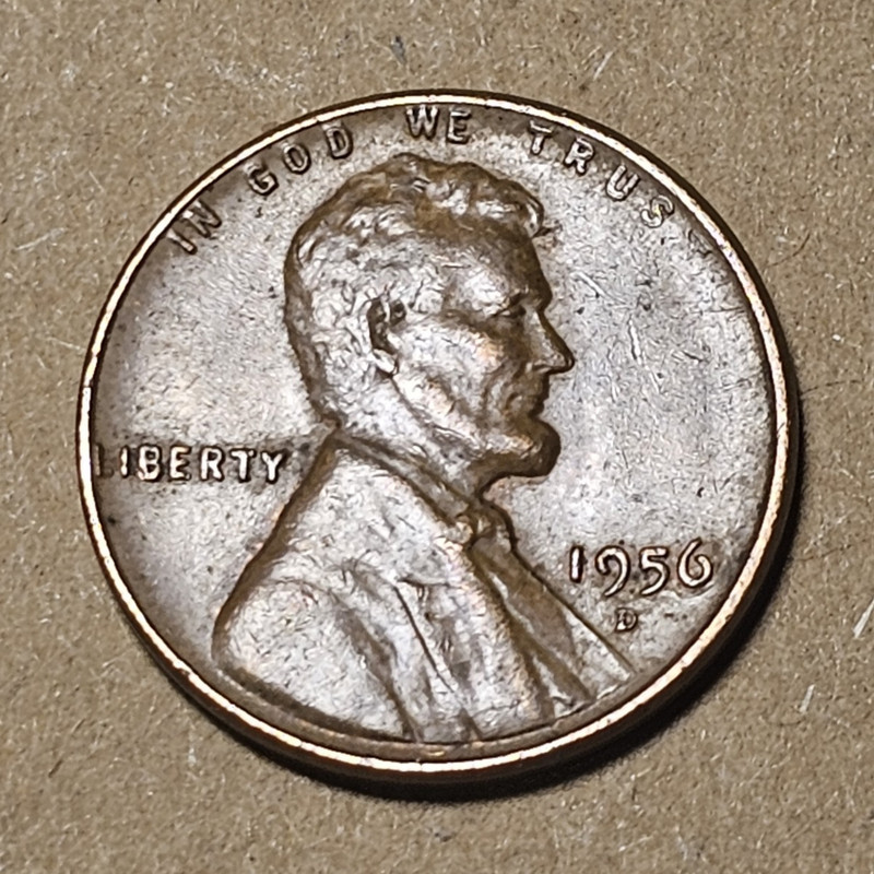 1956-D Denver Lincoln Wheat  RB Business Strike KM#132 Lamination Error Reverse