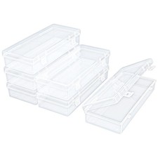 6 Pack Rectangular Clear Plastic Storage Containers Box with Hinged Lid for B...