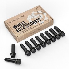 10pc Extended 14x1.5 Black Lug Bolts 45mm Shank Ball Radius Seat Audi Vw