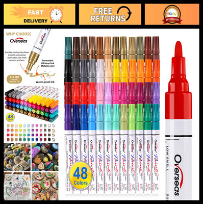 48 Color Permanent Oil-Based Paint Marker Pens - Quick Dry, Waterproof, Medium T
