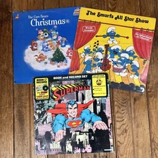 Superman Book Records Smurfs Care Bears Vintage Vinyl Set 3