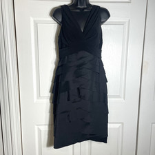 Adrianna Papell Dress Womens 8 Black Tiered Sheath Sleeveless Y2K Cocktail Party