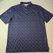 Straight Down Polo Shirt Mens Large Blue Geometric Snow AOP Performance Golf