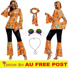 Ladies Dancing Queen 1960s 70s Costume Retro Hippy Hippie Chic Disco Jumpsuit