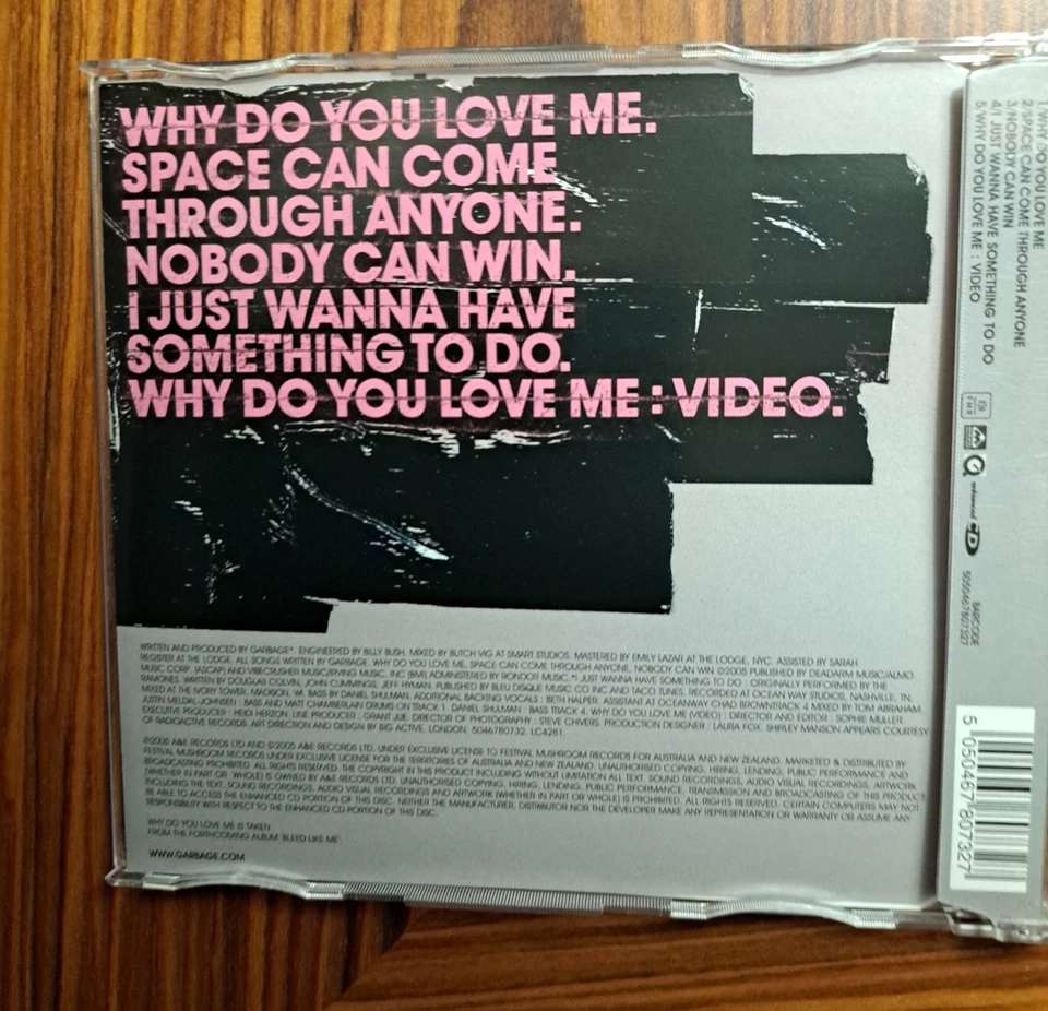 Garbage Why Do You Love Me CD Single 2005 Enhanced Australian Pressing 4 Track  - Image 3 of 4