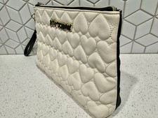 Betsey Johnson Heart Quilted Clutch Cream Black Wristlet Floral Lined
