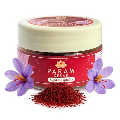 Param Kesar  Supreme Saffron, 100% Organic, Pure Kashmiri Super 1 gm, Red 