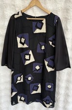 SUPERIOR Vtg Vintage Black Abstract Art Deco Shift Dress Size 44 12 14
