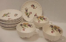 Set Of 11 SPODE COPELAND basket Weave WICKER LANE 5.5" Tea Cup Saucers & 3 Cups