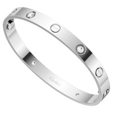 Cartier, Love Bangle Bracelet 4 Diamond Classic Model 18K White Gold, Sz 16