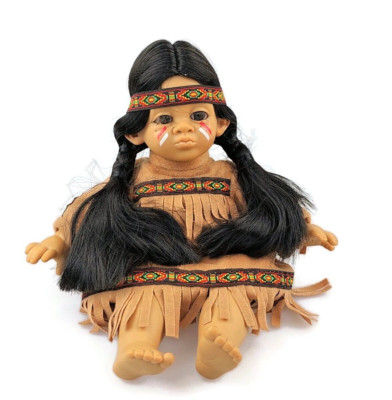 D Anton Jos Indianer Puppe 1995 - seltene Vintage Ethno Puppe im Fransen Outfit