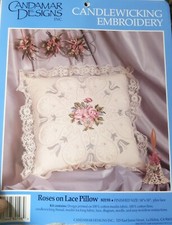 Candlewicking Embroidery Kit Roses on Lace Pillow Candamar Designs Complete