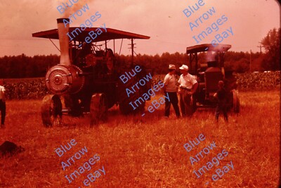 1950s 35mm Blue Border Slide Antique A D Baker Tractor Farmers #5490