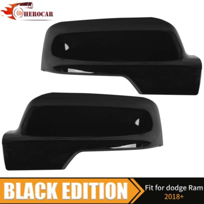   For 2019-23 2024 Dodge Ram 1500 GLOSS BLACK Mirror Covers W/Turn Signal Hole