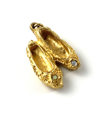 Slippers (Pair) Charm | Gold Tone with Rhinestones | 7/8'' |  | Nice