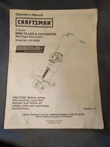 OEM Craftsman 2-cycle mini Tiller Cultivator OPERATOR MANUAL PARTS LIST