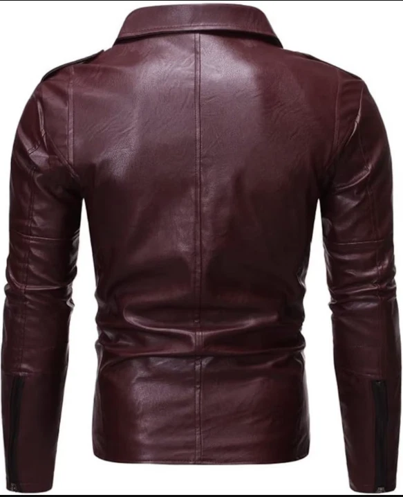 Chaqueta de cuero de motociclista granate para hombre, chaqueta de cuero granate para hombre Foto 4 de 4