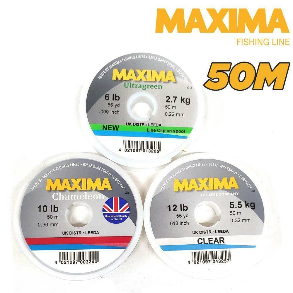 MAXIMA LEADER FISHING LINE 50m SPOOL 2LB-15LB CLEAR, ULTRAGREEN OR 