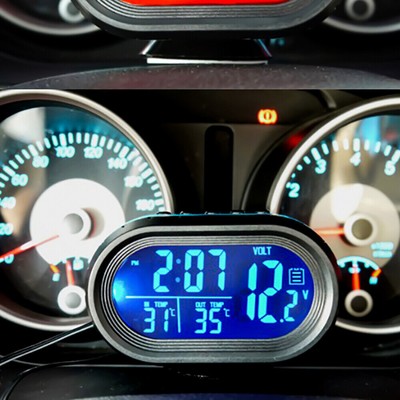 12V Dual Portable Temperature Gauge LED Digital Screen Display Car Clock 3 In 1