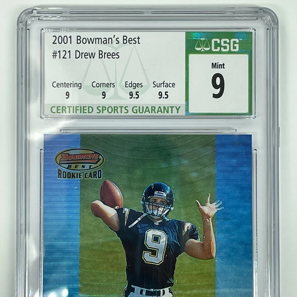2001 Bowman's Best DREW BREES RC ROOKIE #121 CSG 9 GRADED GEM MINT 1056/1499 - Image 2 of 4