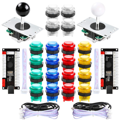 2 Player DIY LED Arcade Games Kit - 2X USB Encoders + 2 Joysticks + 20 LED Butto