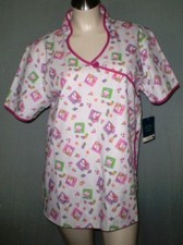 ADAR Uniforms White Mock Wrap Large Scrub Top Kittens NWT Cotton Blend