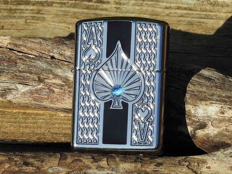Zippo Lighter - Deep Pockets - Carved Armor - Swarovski Crystal