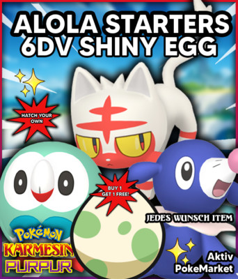ALOLA STARTERS EGGS   SHINY 6DV   Pokemon Karmesin und Purpur Lvl 1 B1G1 FREE!