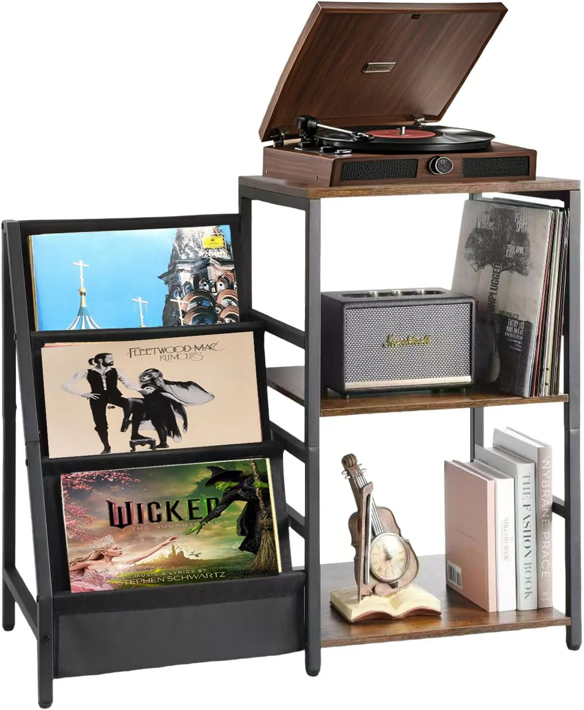 Mid-Century Modern 3-Tier Turntable Stand with Vinyl Storage for Record Players