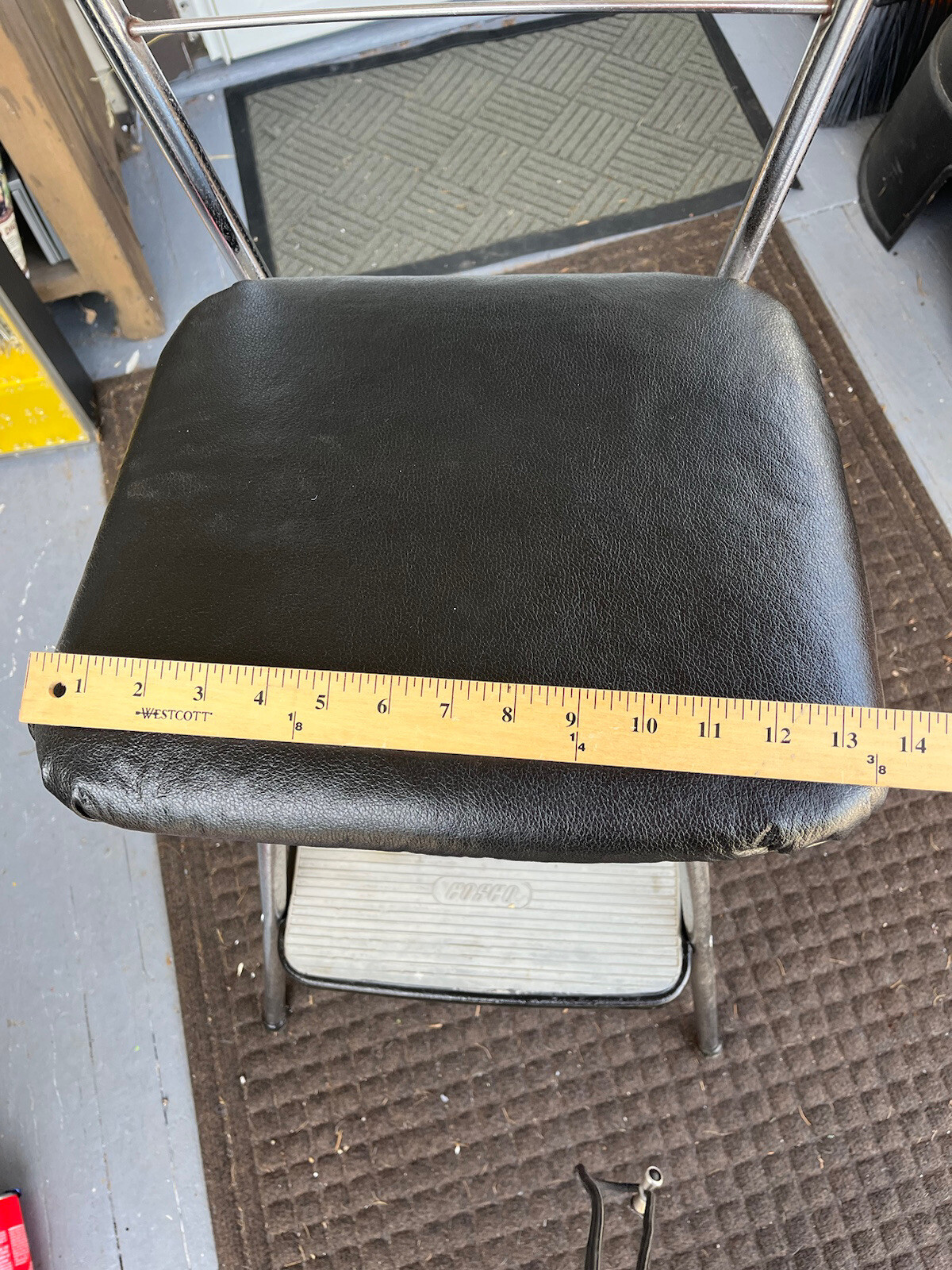 Vintage Cosco Kitchen Metal Step Stool Chair black Flip Up Seat chrome ...