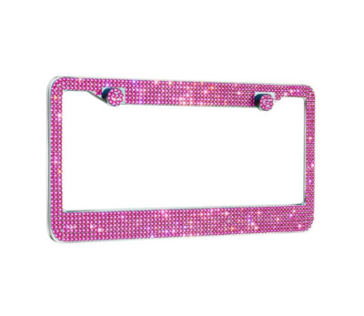 1 Hot Pink Fuchsia Diamond License Plate Frame Caps Made with Swarovski Crystal